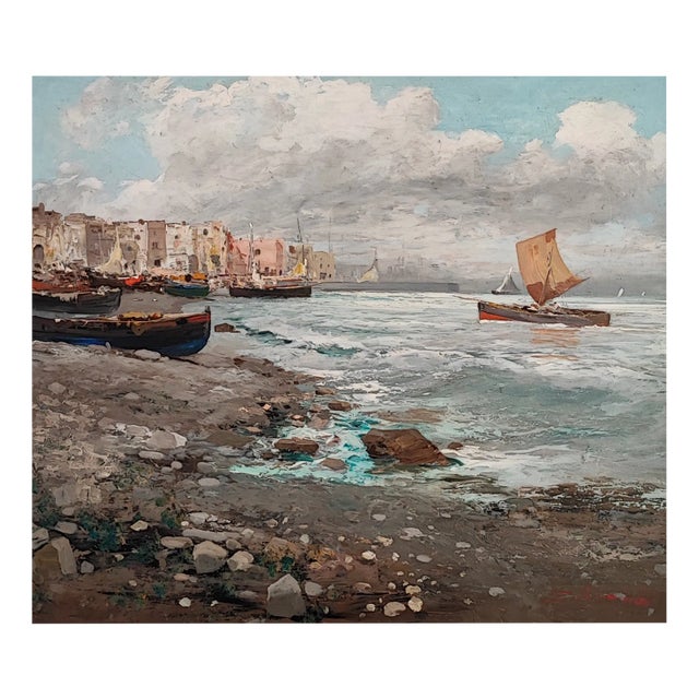 Ezelino Briante, Côte près de Naples, Oil on Wood, Framed For Sale