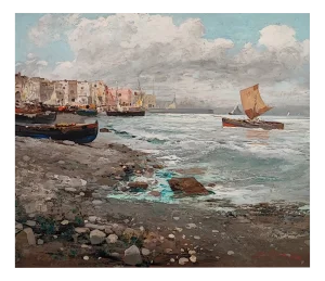 Ezelino Briante, Côte près de Naples, Oil on Wood, Framed