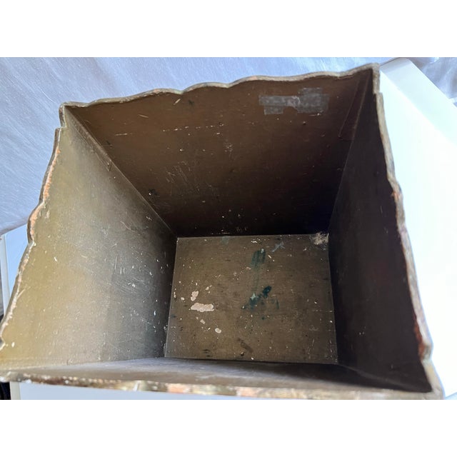 Gold Vintage Italian Florentine Gilt and Painted Waste Basket For Sale - Image 8 of 10