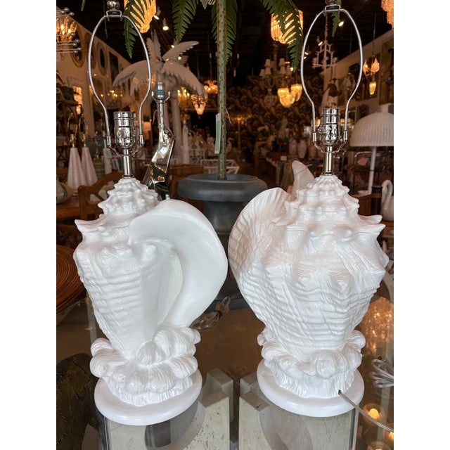 Vintage Pair Palm Beach Plaster Shell Table Lamps Serge Roche Style Newly Wired For Sale In West Palm - Image 6 of 14