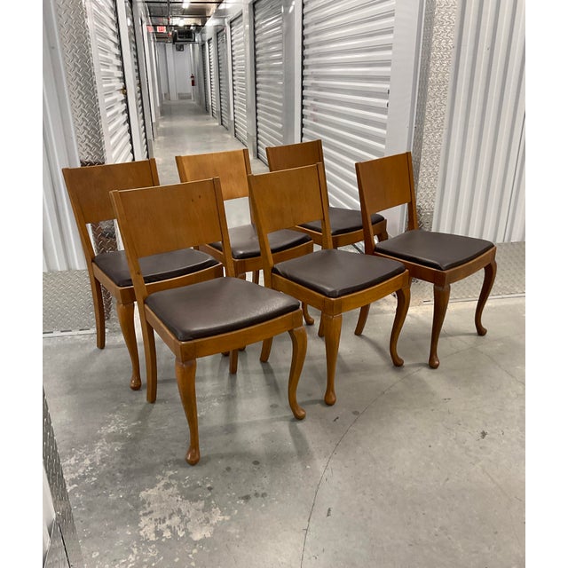 Mid-Century Modern Set of 6 Danish Modern Beech Dining Chairs – 1960s – Cabriole Legs For Sale - Image 3 of 18