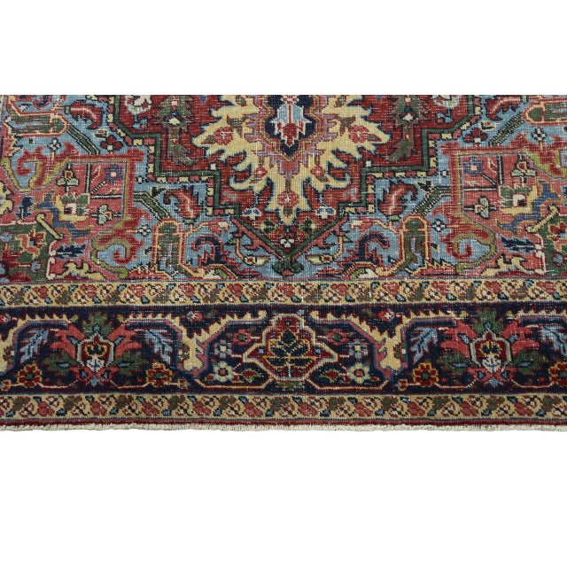 Blue Antique Hand-Knotted Heriz Rug , 1890s For Sale - Image 8 of 13