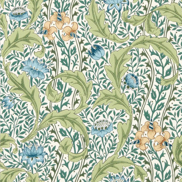 Morris & Co. Wild Tulip & Vine Wallpaper in Nettle/Woad- a sample For Sale