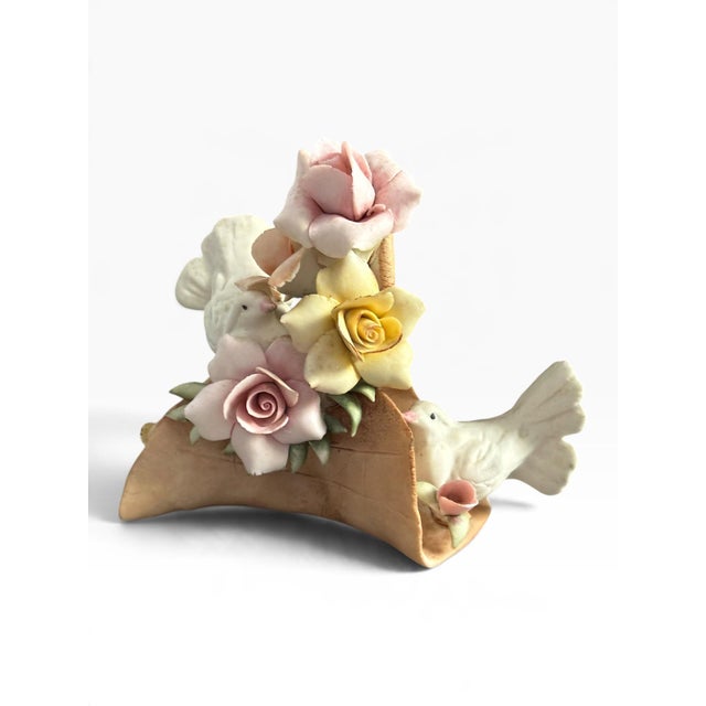Italian Vintage Capodimonte Porcelain Love Birds & Floral Arrangement | Made in Italy For Sale - Image 3 of 8