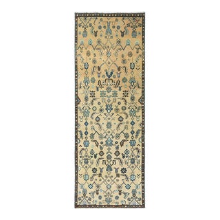 1960s Vanilla Cream, Vintage Persian Bakhtiar, Distressed Wool Hand Knotted, Wide Runner Rug For Sale