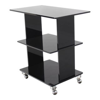 Mid-Century Modern Smoked Lucite Rolling Cart Serving Table For Sale