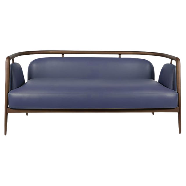 Essex Blue Leather Sofa by Javier Gomez For Sale