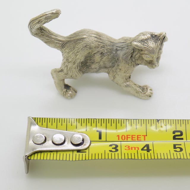Vintage Italian Handmade Genuine Silver Playful Cat Figurine Sculpture Miniature For Sale - Image 11 of 11