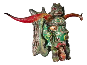 Mexican Folk Art Horned Mask Wall Decor Circa 1900s