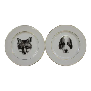 Late 20th Century Fox & Hound Dinner Plates- Set of 2