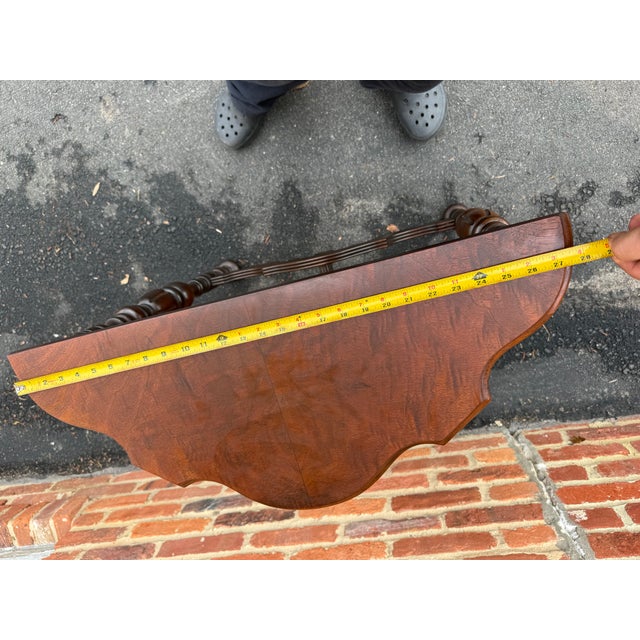 Brown Early 20th Century Edwardian Carved Walnut Stretcher Demilune Console Table, For Sale - Image 8 of 13