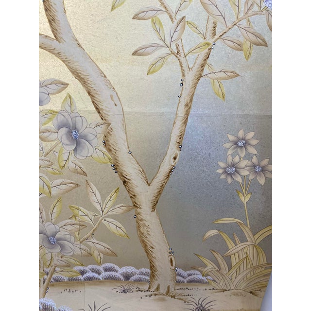 Hand Painted Wallpaper Panel Chinoiserie Gated Garden For Sale - Image 4 of 7