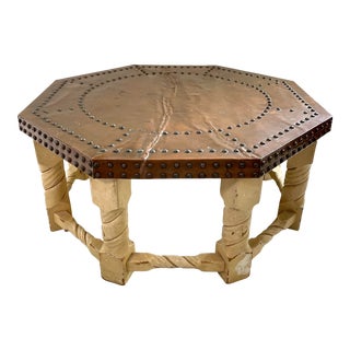1960s Brown-Saltman Spanish Mission Style Copper-Top Octagonal Cocktail Table For Sale