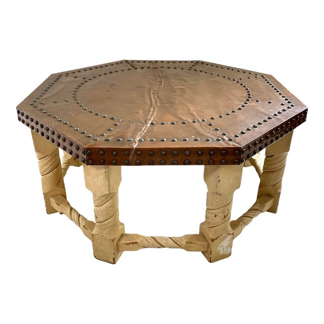 1960s Brown-Saltman Spanish Mission Style Copper-Top Octagonal Cocktail Table For Sale