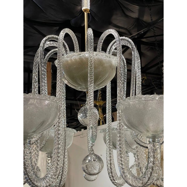 Very fine Modern heavy glass 6 arm chandelier. Featuring beautiful textured glass and draping arms. An exceptional piece...