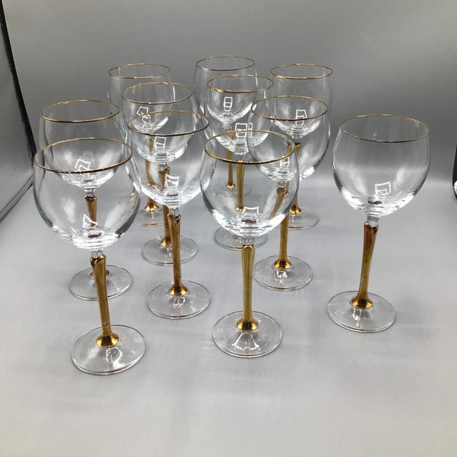 Versailles Gold Stem Wine Glasses With Gold Rim by Colony - Set of 11 For Sale - Image 13 of 13