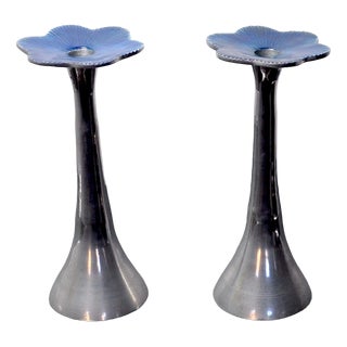 Brutalist Floral Candlesticks attributed to David Marshall, Spain, 1980s, Set of 2 For Sale