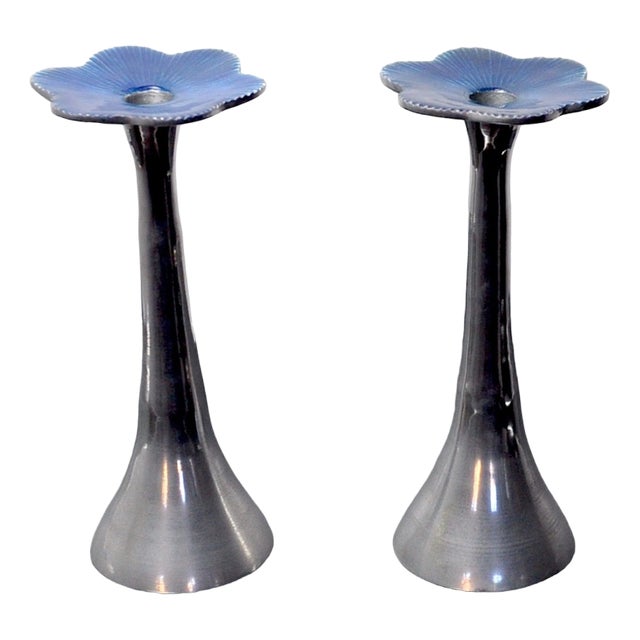 Brutalist Floral Candlesticks attributed to David Marshall, Spain, 1980s, Set of 2 For Sale
