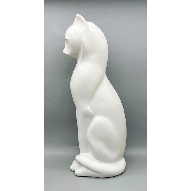 18" Art Deco Style White Bisque Ceramic Cat – Monumental Figurine For Sale - Image 10 of 12