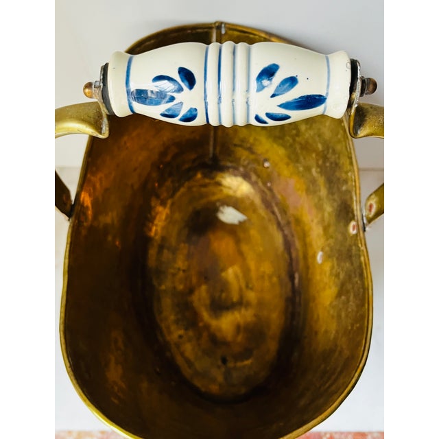 Vintage Brass Bucket With Ceramic Handle Lion Head Claw Feet For Sale - Image 13 of 16