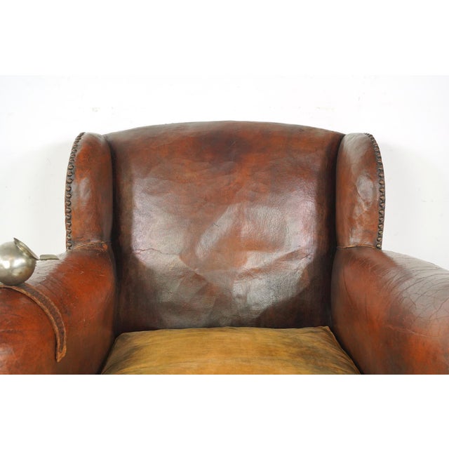Traditional Vintage European Brown Leather Club Chair With Ashtray For Sale - Image 3 of 11