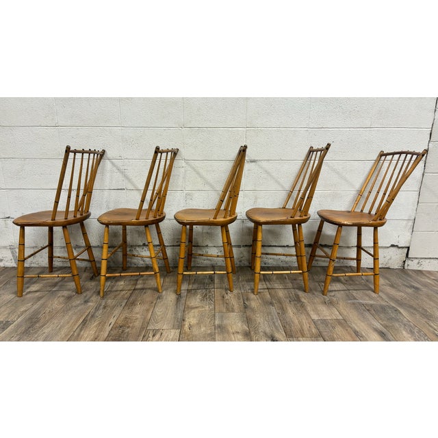 19th Century Antique Country Primitive Colonial Windsor Handmade Birdcage Dining Side Chairs For Sale - Image 5 of 12