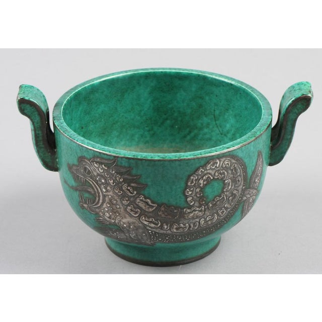 Gustavsberg Silver Ceramic Argenta Bowl by Wilhelm Kåge for Gustavsberg, Sweden, 1950s For Sale - Image 4 of 5