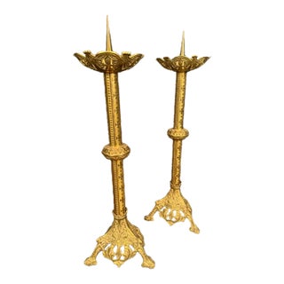 19th Century French Pair of Gothic Style Dore Bronze Candelabras, Circa 1850 For Sale