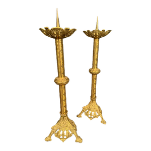 19th Century French Pair of Gothic Style Dore Bronze Candelabras, Circa 1850