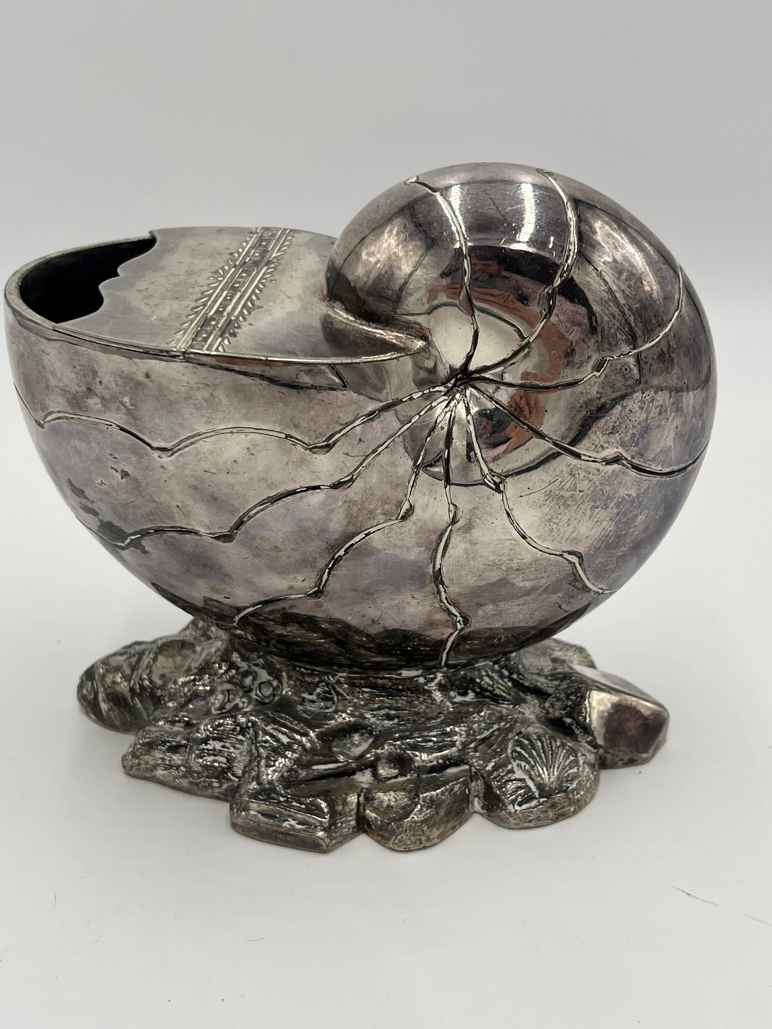 Antique English Nautilus Shell Form Silver Plated Spoon Warmer | Chairish