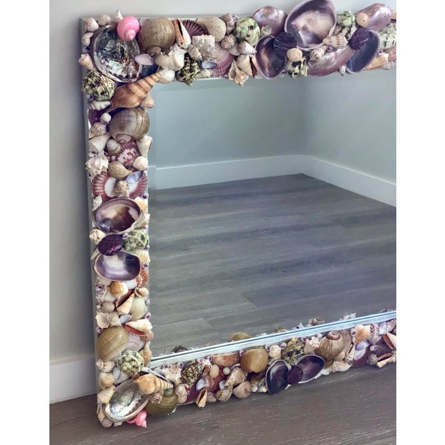 Rectangular Seashell Mirror in Shades of Pink, Purple & Tan For Sale In West Palm - Image 6 of 12