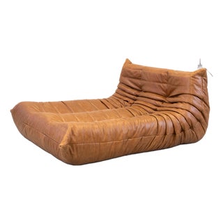 Togo Chaise Lounge in Pine Leather by Michel Ducaroy for Ligne Roset, 1974 For Sale