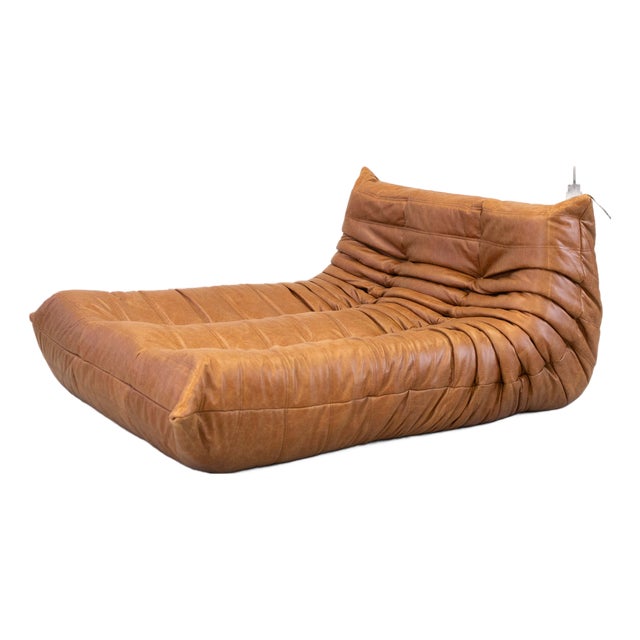 Togo Chaise Lounge in Pine Leather by Michel Ducaroy for Ligne Roset, 1974 For Sale