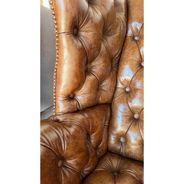 Georgian Wingback Armchairs, Leather Upholstery, Circa 1940s For Sale - Image 12 of 17