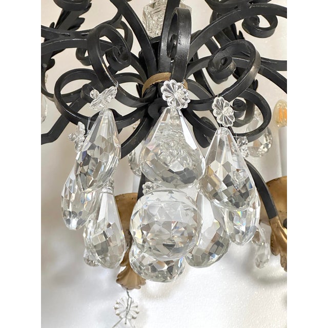Mid 20th Century Restored Spanish Revival Cast Iron & Crystal Chandelier For Sale - Image 9 of 9