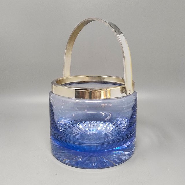 1970s gorgeous blue ice bucket by l.a.c.s. In crystal. Made in italy. It's in excellent condition. dimension: diameter...