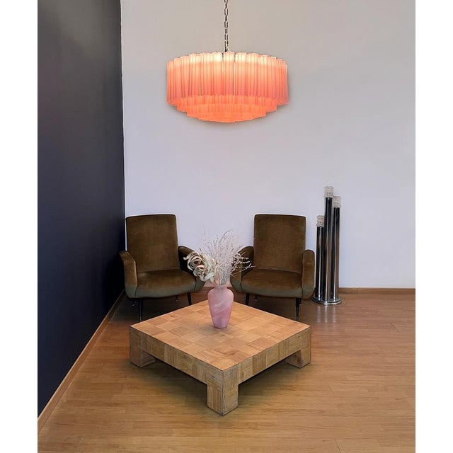 Large Pink Etched Murano Glass Tube Chandelier, 1990s For Sale - Image 11 of 18