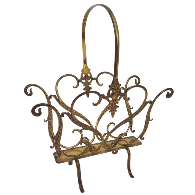 Mid-Century Italian Neoclassical Regency Style Brass Magazine Stand or Rack, 1950s For Sale