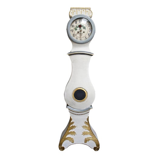 Swedish Mora Clock in White Rosesfryksdall, 1800s For Sale