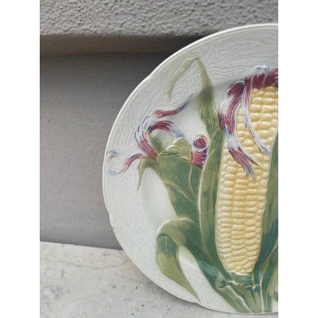 French Country Majolica Corn Keller & Guerin Saint Clement Plate For Sale - Image 3 of 4
