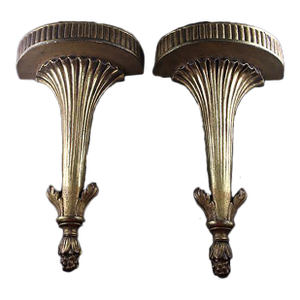 1950s Gold-Leaf Wood Wall Brackets- Set of 2