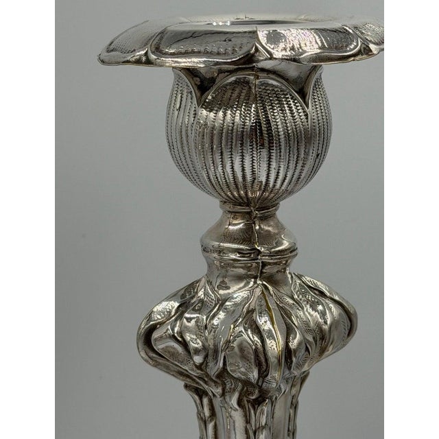 Pair of Baroque Revival Sterling Silver Candlesticks With Figural Tripod Bases For Sale - Image 10 of 15