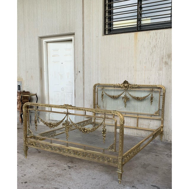 Late 19th Century 19th Century French Belle Époque Bronze Iron Full Bedframe For Sale - Image 5 of 9