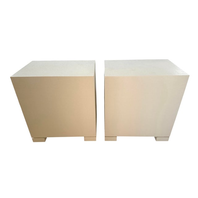 Pr Lacquered Grasscloth Nightstands W" Bamboo Pulls For Sale - Image 12 of 12