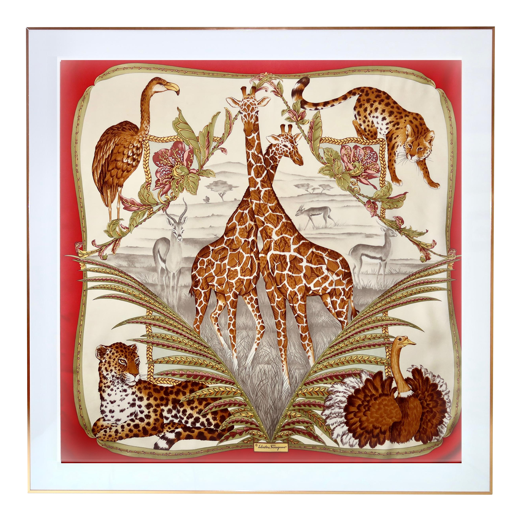 Salvatore Ferragamo シルク ニット アニマル カットソー Classic Salvatore Ferragamo 100% Silk Scarf With Jaguar in Flower
