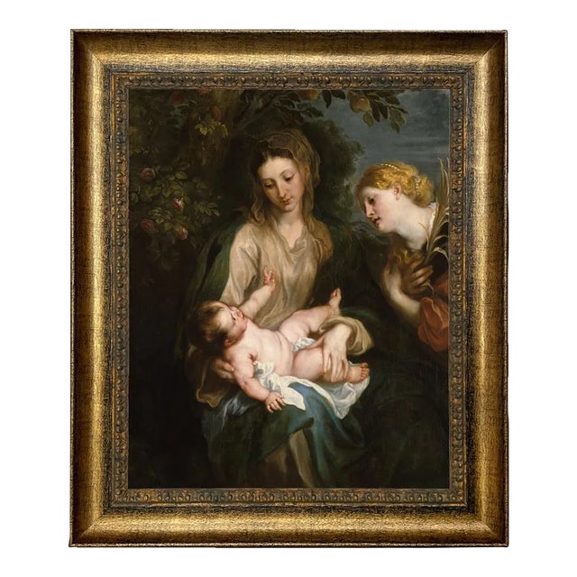 Virgin Mary and Child With St. Catherine Print on Canvas 16x20", Framed For Sale