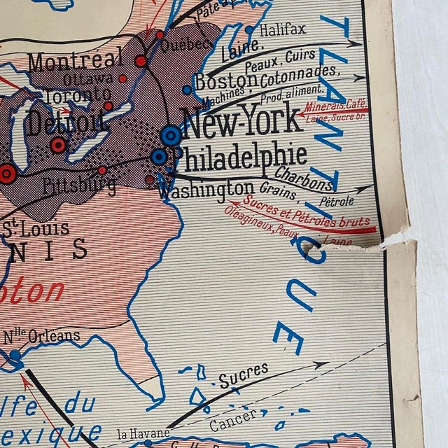 Vintage 1950s Double-Sided School Map South America / North America, 1950s, Cardboard For Sale - Image 10 of 13