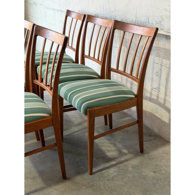 1960s Teak Slat Back Dining Chairs Set of 6 Newly Reupholstered Swedish Mid-Century Modern 1960s For Sale - Image 5 of 13
