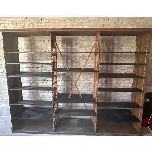 American Iron Bookcase Attributed to Snead & Co c.1910 Iron 3/Bay 8/Shelf Library Bookshelf For Sale - Image 3 of 10