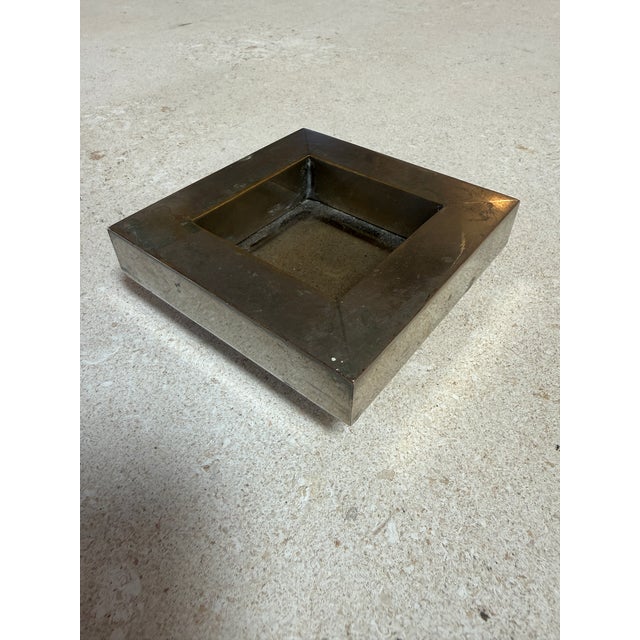 Vintage Brushed Metal Square Catchall Tray With Patina For Sale - Image 4 of 6